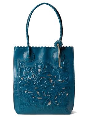 Patricia Nash Teal Floral Embossed Leather Tote